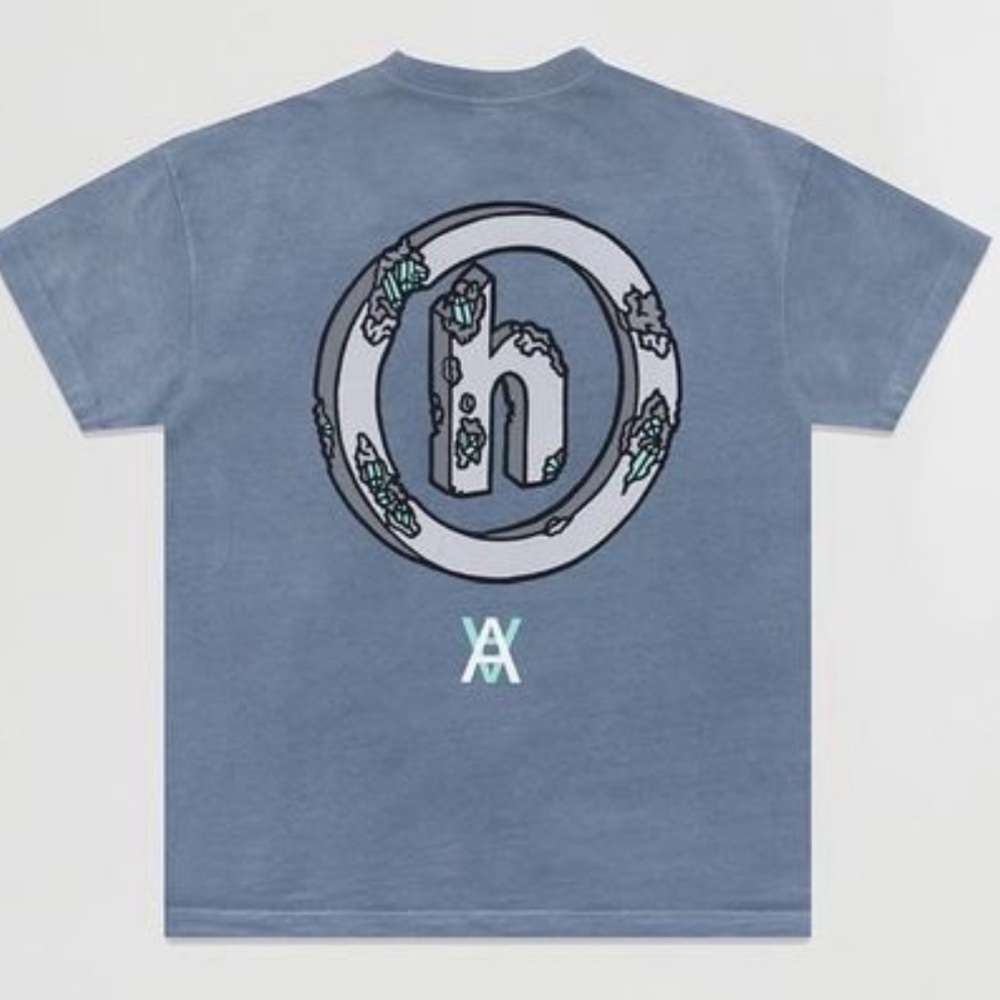 Hidden x Daniel Arsham eroded H logo tee vintage wash blue brand new super rare!